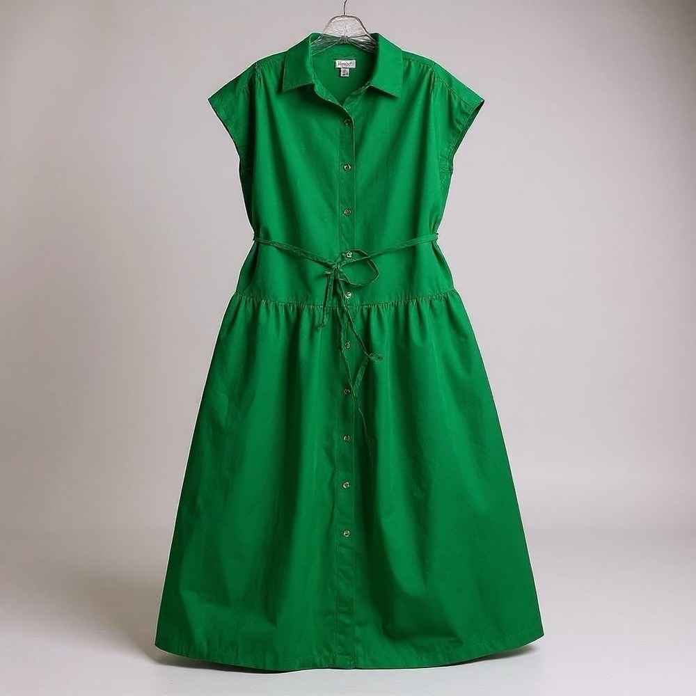 Midi Shirt Dress Dress S Kelly Green Tiered Belted Cottage Romantic Dreamy